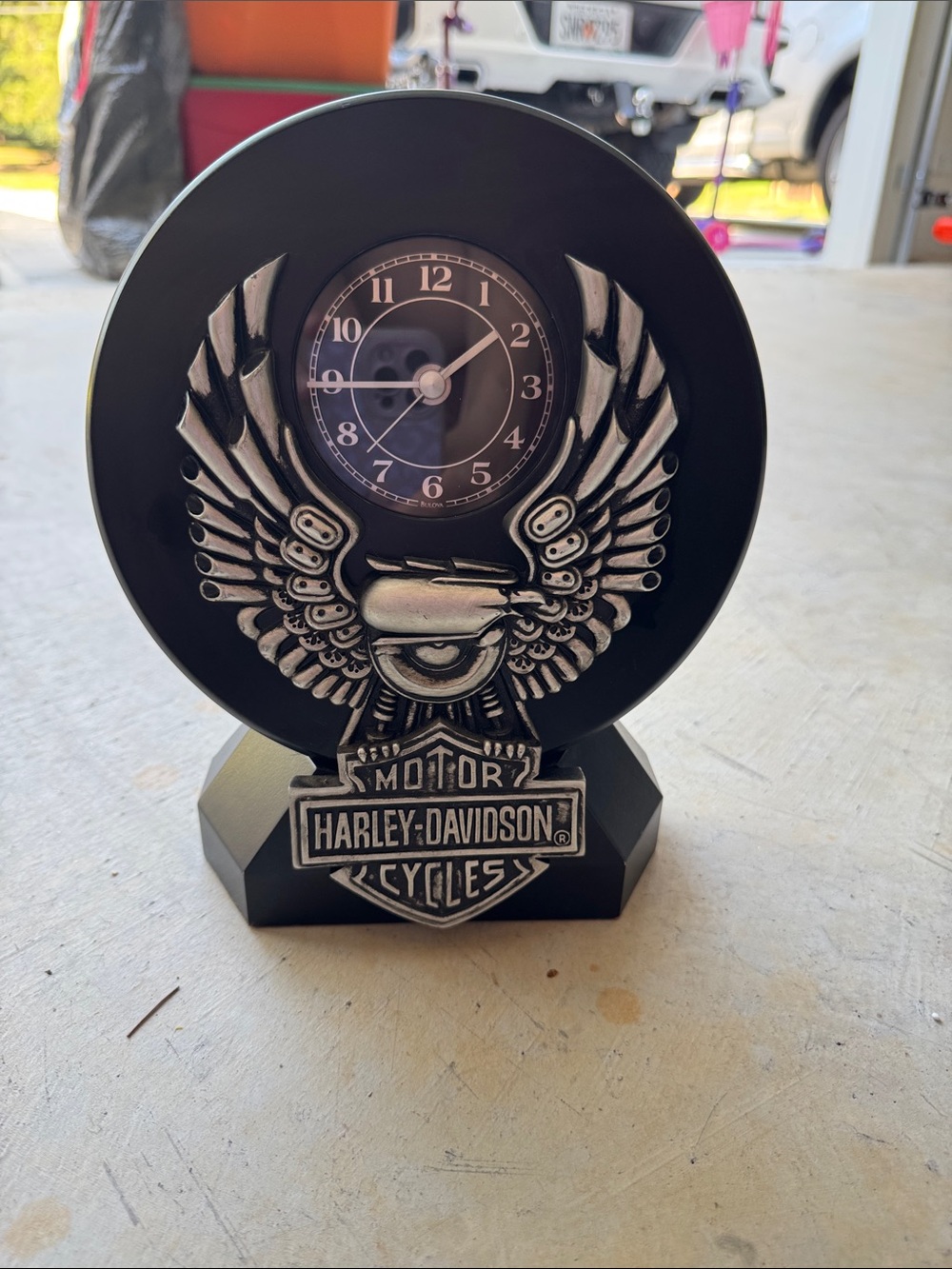Harley-Davidson Black and Silver Winged Logo Clock